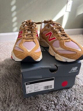 BNWB New Balance 9060 Pink and Tan with Red Accents